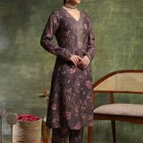 Wool Blend Floral Printed Kurta Trouser Dupatta Set