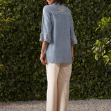 Sara Blue Embroidered Chambray Shirt for Women
