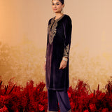 Riddhi Regal Violet Embroidered Velvet Suit Set