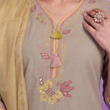 Beige Rayon Straight Suit Set