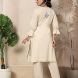 Cotton Blend Floral Embroidered Kurta Trouser Set
