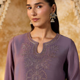 Tanirika Heather Lavender Embroidered Kurta Set
