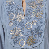 Aiyana Steel Blue Foil Embroidered Co-ord Set