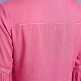 Pink Rayon Embroidered Mandarin Collar Top