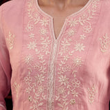 Baby Pink Embroidered Chanderi A-Line Suit Set
