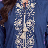 Cotton Navy Embroidered Tunic