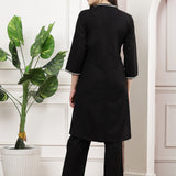 Cotton Linen Embroidered Tunic Trouser Co-Ord Set