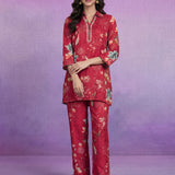 Red Cotton Blend Printed Sequin Co-ord Set