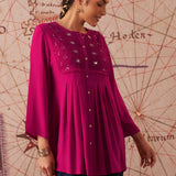 Mansha Fuchsia Pink Embroidered Rayon Top for Women