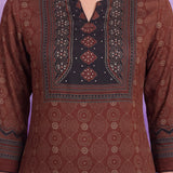 Brown Printed Viscose Straight Co-Ord Set