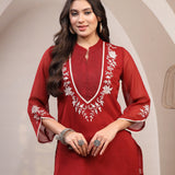 Floral Embroidered A-Line Short Kurti