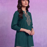 Viscose Rayon Emerald Green Dori Embroidered Tunic