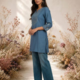 Blue Resham Embroidered Kurti