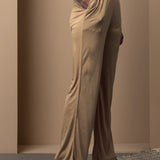 Sia Beige Relaxed Fit Viscose Lycra Pants for Women