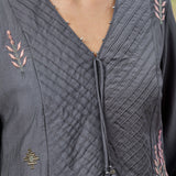 Zoya Mouse Gery Embroidered Panelled A-Line Kurta Set