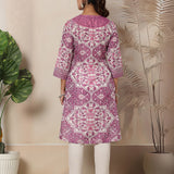 Floral Printed Mukaish Silk Straight Kurti