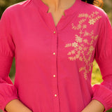 Women's Embroidered Button-Front Tunic Shirt