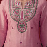 Albeli Baby Pink Embroidered A-line Suit Set with Dupatta