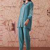 Ida Navy Embroidered Rayon Co-ord Set for Women