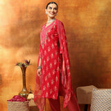 Viscose Rayon Ethnic Printed Kurta Trouser Dupatta Set