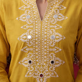 Yellow Mirror Work Cotton Kurta Set