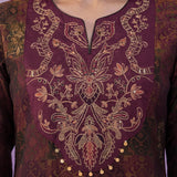 Wine All-Over Printed Cotton A-Line Kurta Set