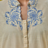 Anaya Tint Yellow Embroidered Linen-Textured Shirt