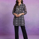 Grey Georgette Sequin Embellished Printed Tunic