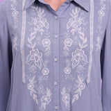Blue Rayon Embroidered Shirt