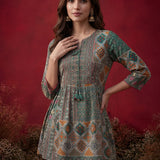Manjha Mint Green Printed Cotton Tunic for Women