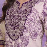 Purple Floral Printed Embroidered Kurta with Palazzo & Dupatta Set