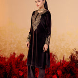 Riddhi Espresso Brown Embroidered Velvet Suit Set