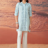Viviana Blue Rayon Embroidered Tunic for Women