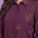 Purple Floral Embroidered Straight Co-ord Set