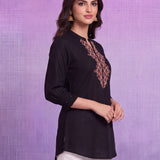 Viscose Rayon Black Dori Embroidered Tunic