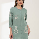 Lucknowi Embroidered Cotton Tunic Shirt