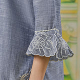 Anaya Stone Blue Embroidered Linen-Textured Shirt