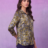 Navy Blue Nylon Viscose Straight Kurti with Shirt Collar