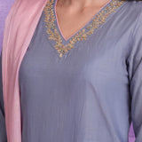 Pink Terylene Straight Kurta Set with Dupatta
