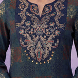 Navy All-Over Printed Cotton A-Line Kurta Set