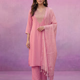 Light Pink Dori Embroidered Straight Suit Set