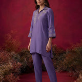 Light Purple Embroidered Cotton High-Low Co-Ord Set