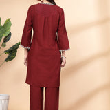 Cotton Blend Floral Embroidered Co-Ord Set