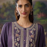 Khanak Lavender Zari Embroidered Kurta Set with Dupatta