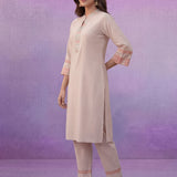 Ivory Applique Kurta Set with Organza Trims