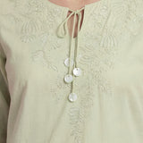 Ivory Cotton Slub Resham Zari Embroidered Kurta Set