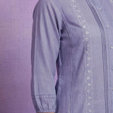 Light Blue Cotton Thread Sequin Embroidered Shirt