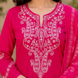Pure Cotton Embroidered Kurta Trouser Dupatta Set