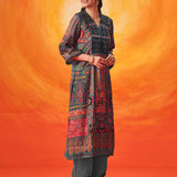 Aarzoo Grey Printed Chanderi Suit Set with Dupatta