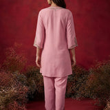 Pink Embroidered Cotton Blend Regular Kurta Set
